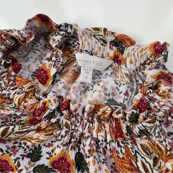 Garnet Hill Cream Floral Paisley Ruffle Fleur Crêpe Blouse Size Medium - Picture 4 of 10